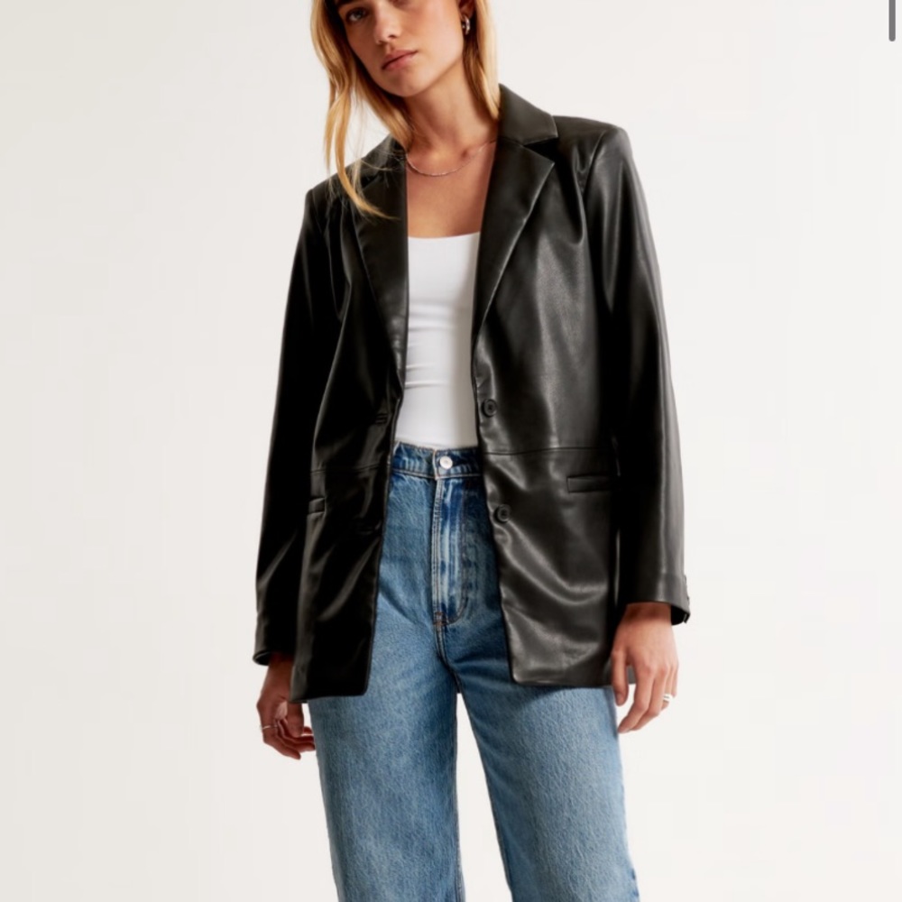 Black leather blazer zip jacket